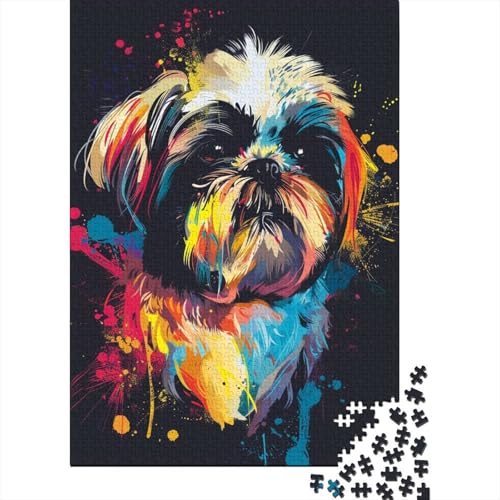 Puzzle 1000 Teile, Shih Tzu Neon, Puzzle für Erwachsene, Holzpuzzle, Lernspiel, Herausforderungsspielzeug (Größe 75 x 50 cm) von LiJianXXXB