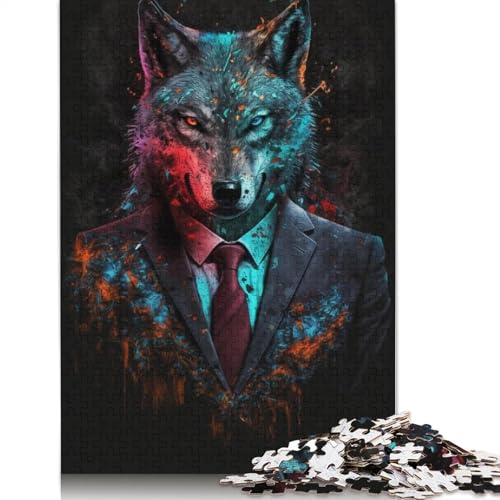 Puzzle 1000 Teile, Wolf im Anzug, Puzzle für Erwachsene, Papppuzzle, gutes Geschenk für Erwachsene und Kinder, 38 x 26 cm von LiJianXXXB