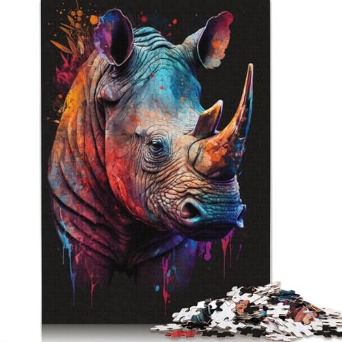 Puzzle 1000 Teile, farbenfrohes Nashorn-Puzzle für Erwachsene, Kartonpuzzle, gutes Geschenk für Erwachsene und Kinder, 38 x 26 cm von LiJianXXXB