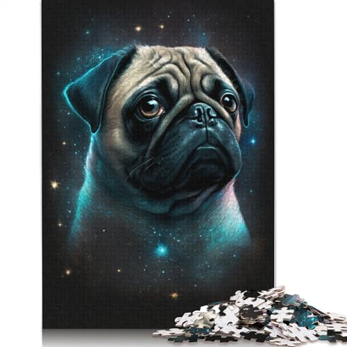 Puzzle 1000 Teile Galaxy Colour Pug Puzzle für Erwachsene aus Pappe, zum Entspannen, geistiges Lernspielzeug, Größe: 38 x 26 cm von LiJianXXXB