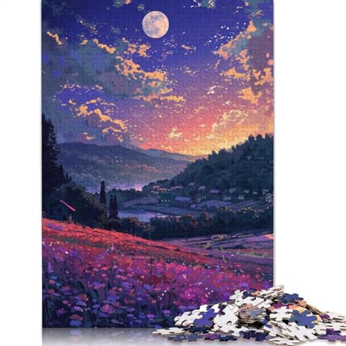 Puzzle 1000 Teile Lila Tulpe unter dem Mond Puzzle für Erwachsene Karton Puzzle Lernspielzeug 38x26cm von LiJianXXXB