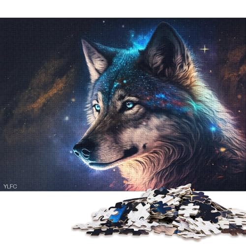 Puzzle 1000 Teile Puzzle für Erwachsene und Kinder, Cosmic Galaxy Wolf Puzzle für Erwachsene, Kartonpuzzle, Lernspiel, 38 x 26 cm von LiJianXXXB