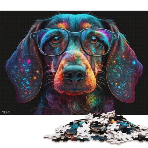 Puzzle 1000 Teile Puzzle für Erwachsene und Kinder, Galaxie-Dackel mit Brille, Puzzle für Erwachsene, Kartonpuzzle, Lernspiel, 38 x 26 cm von LiJianXXXB