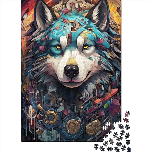 Puzzle 1000 Teile Puzzle für Erwachsene und Kinder, farbenfrohes psychedelisches Puzzle mit deutschem Schäferhund, aus Holz, anspruchsvolles Spiel, 50 x 75 cm von LiJianXXXB