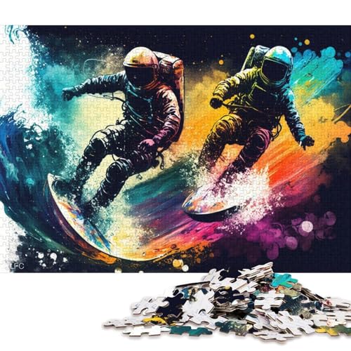 Puzzle 1000 Teile für Erwachsene, Astronauten-Surfen, Puzzle, Holzpuzzle, tolles Geschenk für Erwachsene (Größe 75 * 50 cm) von LiJianXXXB