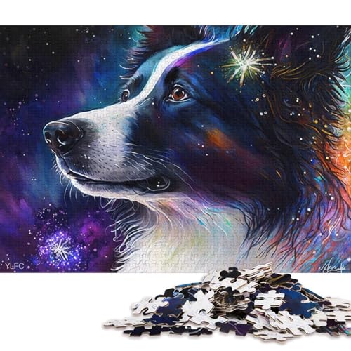 Puzzle 1000 Teile für Erwachsene, Bunte Border Collies, Puzzle aus Holz, tolles Geschenk für Erwachsene (Größe 75 * 50 cm) von LiJianXXXB