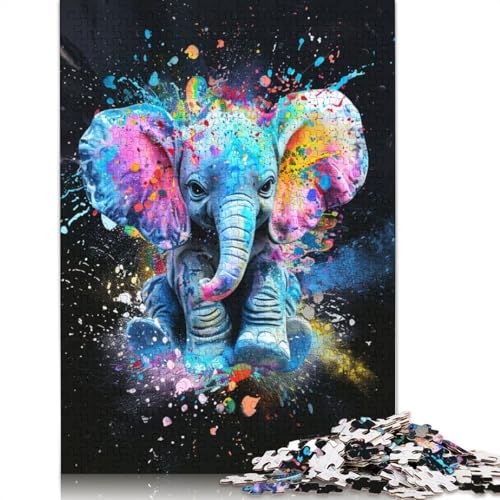 Puzzle 1000 Teile für Erwachsene, Bunte Elefantenbabys, Puzzle aus Karton, tolles Geschenk für Erwachsene, 38 x 26 cm von LiJianXXXB