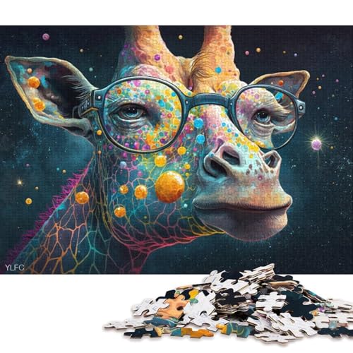 Puzzle 1000 Teile für Erwachsene, Bunte Giraffe mit Brille, Puzzles für Erwachsene, Holzpuzzle, Spielzeug, Denkspiel, 75 x 50 cm von LiJianXXXB