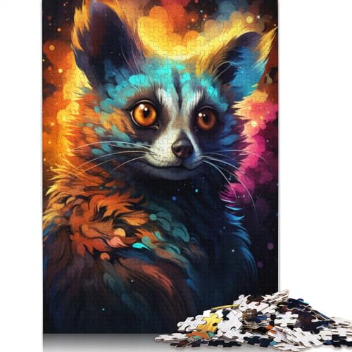 Puzzle 1000 Teile für Erwachsene, Bunte Psychedelia von Lemuren in Einer Sternennacht, Puzzle für Erwachsene, Holzpuzzle, Spielzeug, Wanddekoration, Größe 75 x 50 cm von LiJianXXXB