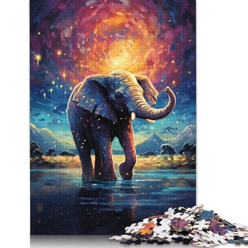 Puzzle 1000 Teile für Erwachsene, Bunte Psychedelie von Elefanten in der Sternennacht, Puzzle für Erwachsene, Holzpuzzle, Spielzeug, Wanddekoration, Größe 75 x 50 cm von LiJianXXXB