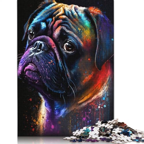 Puzzle 1000 Teile für Erwachsene, Bunter Graffiti-Mops, Puzzles für Erwachsene, Kartonpuzzle, Spielzeug, Denkspiel, 38 x 26 cm von LiJianXXXB