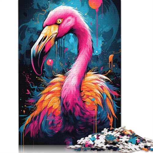 Puzzle 1000 Teile für Erwachsene, Farbmalerei, Flamingo-Puzzle für Erwachsene, Holzpuzzle, Spielzeug, Wanddekoration, Größe 75 x 50 cm von LiJianXXXB