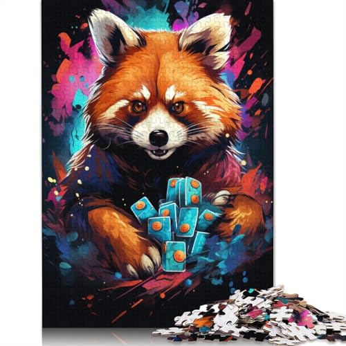 Puzzle 1000 Teile für Erwachsene, Farbmalerei, Roter Panda, Puzzle für Kinder, Holzpuzzle, Heimdekoration, Größe 75 x 50 cm von LiJianXXXB