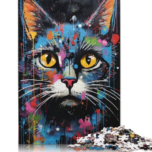 Puzzle 1000 Teile für Erwachsene, Graffiti-Kunst, Katzen-Puzzle für Erwachsene, Kartonpuzzle, Puzzle – anspruchsvolles Spiel, 38 x 26 cm von LiJianXXXB