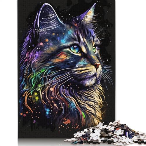 Puzzle 1000 Teile für Erwachsene, Graffiti-Maine-Coon-Katze, Puzzle für Erwachsene, Holzpuzzle, herausfordernd, Aber lustig und humorvoll, 75 x 50 cm von LiJianXXXB