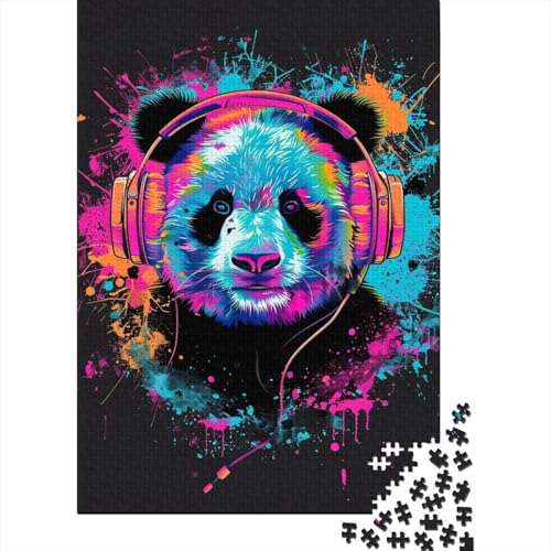 Puzzle 1000 Teile für Erwachsene, Panda mit Kopfhörern, Puzzle für Erwachsene, Holzpuzzle, Spielzeug, Wanddekoration (Größe 75 x 50 cm) von LiJianXXXB