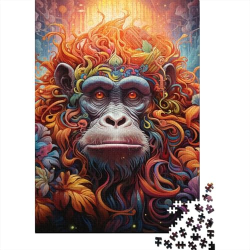 Puzzle 1000 Teile für Erwachsene, Psychedelischer Orang-Utan im Dschungel, Puzzle für Erwachsene, Holzbrettpuzzle, anspruchsvolles Spiel, Größe: 75 x 50 cm von LiJianXXXB