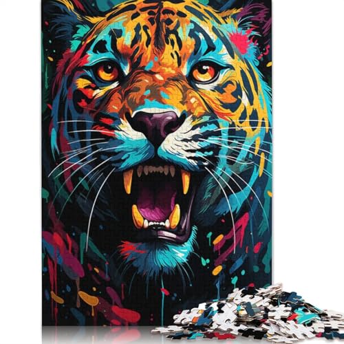 Puzzle 1000 Teile für Erwachsene, Psychedelisches Gemälde, Leoparden-Puzzle für Erwachsene, Holzpuzzle, Spielzeug, Wanddekoration, Größe 75 x 50 cm von LiJianXXXB