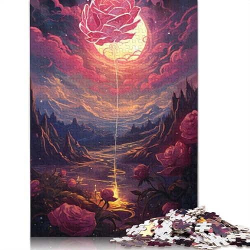 Puzzle 1000 Teile für Erwachsene, Rosa Blumen unter dem Mond, Puzzle für Erwachsene, Karton-Puzzle, Spielzeug, Wanddekoration, Größe 38 x 26 cm von LiJianXXXB