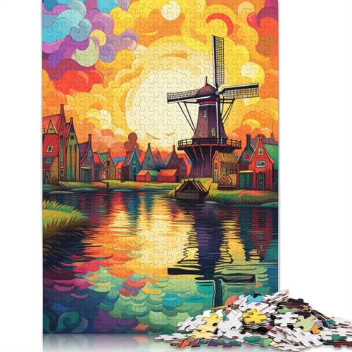 Puzzle 1000 Teile für Erwachsene, Schöne Windmühlenstadt, Puzzle für Erwachsene und Kinder, Kartonpuzzle, Lernspiel, Herausforderungsspielzeug, Größe 38 x 26 cm von LiJianXXXB