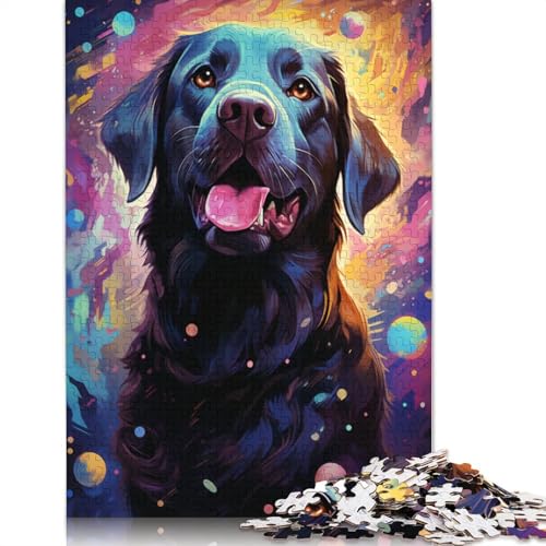 Puzzle 1000 Teile für Erwachsene, Sternennacht-Hund, farbenfrohes psychedelisches Puzzle für Erwachsene und Kinder, Holzpuzzle, Lernspiel, Herausforderungsspielzeug, Größe 75 x 50 cm von LiJianXXXB