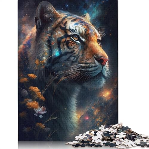 Puzzle 1000 Teile für Erwachsene, Weltraum-Tiger-Blumen-Puzzle, Kartonpuzzle, tolles Geschenk für Erwachsene, Größe: 38 x 26 cm von LiJianXXXB