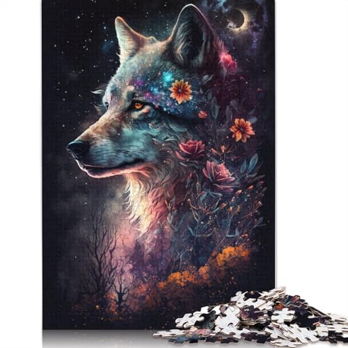 Puzzle 1000 Teile für Erwachsene, Weltraumwolf und Blumen, Puzzle für Erwachsene, Papppuzzle, dekomprimierendes, intellektuelles Lernspielzeug (Größe 38 x 26 cm) von LiJianXXXB