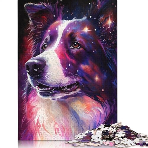 Puzzle 1000 Teile für Erwachsene, buntes Border-Collie-Graffiti, Puzzle für Erwachsene und Kinder, Holzpuzzle, Puzzle für Kinder, Geschenke, 75 x 50 cm von LiJianXXXB