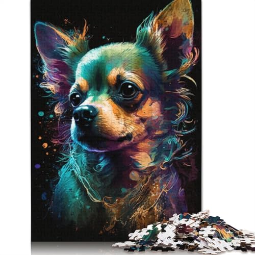 Puzzle 1000 Teile für Erwachsene, buntes Graffiti-Chihuahua-Puzzle, Puzzle für Erwachsene, Holzpuzzle, Spielzeug, Denkspiel, 75 x 50 cm von LiJianXXXB