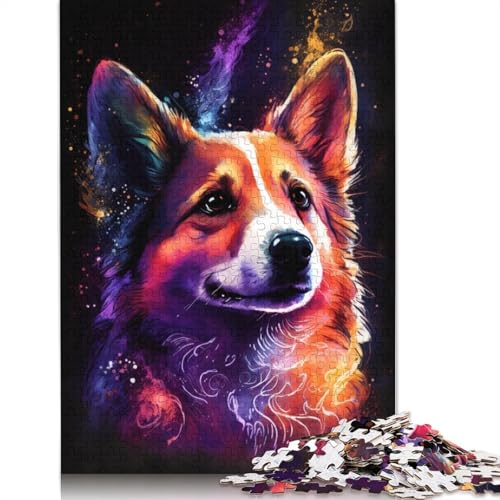 Puzzle 1000 Teile für Erwachsene, buntes Graffiti-Corgi-Puzzle, Holzpuzzle für Erwachsene, anspruchsvolles Spiel, 75 x 50 cm von LiJianXXXB