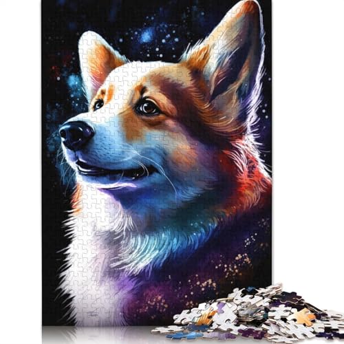 Puzzle 1000 Teile für Erwachsene, buntes Graffiti-Corgi-Puzzle, Puzzle für Erwachsene, Kartonpuzzle, Spielzeug, Denkspiel, 38 x 26 cm von LiJianXXXB