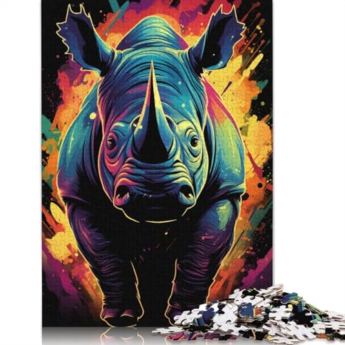 Puzzle 1000 Teile für Erwachsene, buntes Nashorn-Puzzle für Erwachsene, Holzpuzzle, Spielzeug, Wanddekoration, Größe 75 x 50 cm von LiJianXXXB