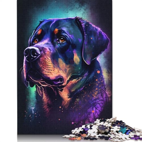 Puzzle 1000 Teile für Erwachsene, buntes Rottweiler-Graffiti, Puzzle für Erwachsene, Holzpuzzle, Spielzeug, Denkspiel, 75 x 50 cm von LiJianXXXB