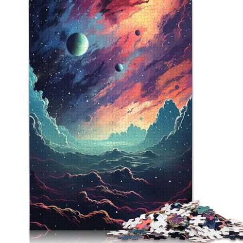 Puzzle 1000 Teile für Erwachsene, farbenfrohe psychedelische Planetenlandschaft, Puzzle für Erwachsene und Kinder, Holzpuzzle, Lernspiel, Herausforderungsspielzeug, Größe 75 x 50 cm von LiJianXXXB