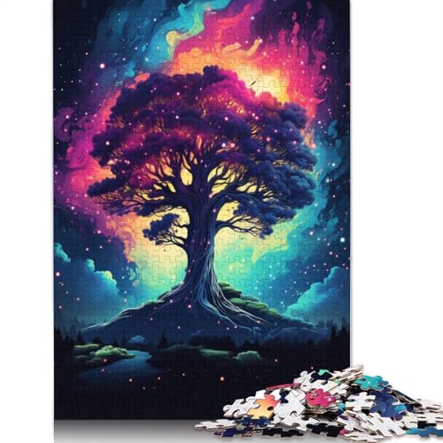 Puzzle 1000 Teile für Erwachsene, farbenfrohes psychedelisches Farbspiel mit Galaxienbaum-Puzzle für Erwachsene, Holzpuzzlespielzeug, Wanddekoration, Größe 75 x 50 cm von LiJianXXXB