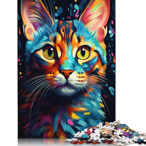 Puzzle 1000 Teile für Erwachsene, farbenfrohes psychedelisches Gemälde Einer Bengalkatze, Puzzle für Erwachsene und Kinder, Holzpuzzle, Lernspiel, Herausforderungsspielzeug, Größe 75 x 50 cm von LiJianXXXB