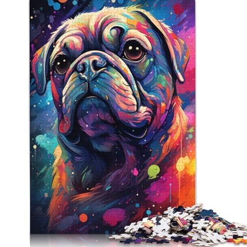 Puzzle 1000 Teile für Erwachsene, farbenfrohes psychedelisches Mops-Puzzle mit Geistertier, Holzpuzzle, Spielzeug, Wanddekoration, Größe 75 x 50 cm von LiJianXXXB