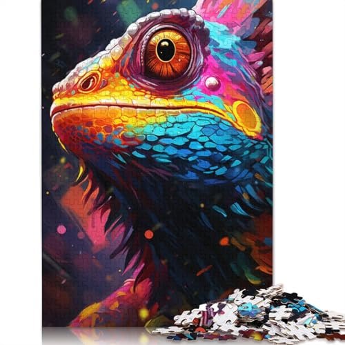 Puzzle 1000 Teile für Erwachsene, farbenfrohes psychedelisches Neon-Chamäleon-Puzzle für Kinder, Holzpuzzle, Heimdekoration, Größe 75 x 50 cm von LiJianXXXB