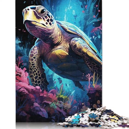 Puzzle 1000 Teile für Erwachsene, farbenfrohes psychedelisches Schildkröten-Puzzle für Erwachsene, Karton-Puzzlespielzeug, Wanddekoration, Größe 38 x 26 cm von LiJianXXXB