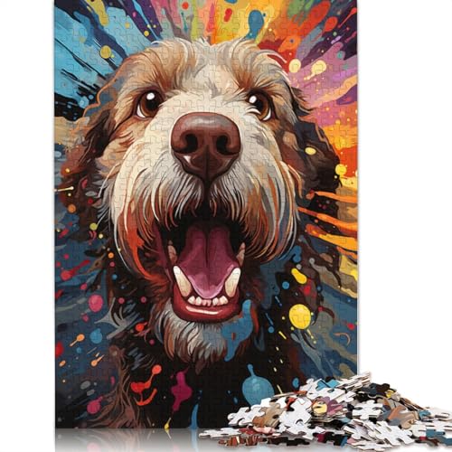 Puzzle 1000 Teile für Erwachsene, farbenfrohes psychedelisches spanisches Wasserhund-Puzzle für Erwachsene und Kinder, Holzpuzzle, Lernspiel, Herausforderungsspielzeug, Größe 75 x 50 cm von LiJianXXXB