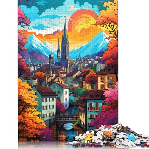 Puzzle 1000 Teile für Erwachsene Züricher Altstadt-Puzzle für Erwachsene, Holzpuzzle, Spielzeug, Wanddekoration, Größe 75 x 50 cm von LiJianXXXB