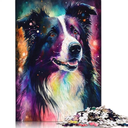 Puzzle 1000 Teile für Erwachsene und Kinder, buntes Border-Collie-Graffiti-Puzzle für Erwachsene, Holzpuzzle, interessantes Puzzle zur Stressreduzierung, 75 x 50 cm von LiJianXXXB