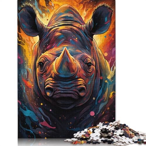 Puzzle 1000 Teile für Erwachsene und Kinder von Color Painting Rhino Puzzles für Erwachsene Holzpuzzle Dekomprimierendes geistiges Lernspielzeug Größe 75x50cm von LiJianXXXB