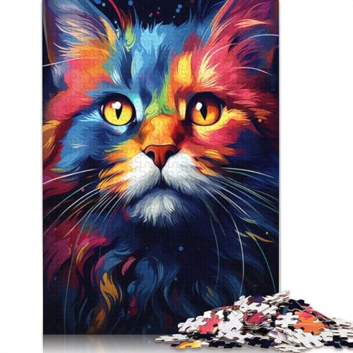 Puzzle 1000 Teile für Erwachsene und Kinder von Colorful Bizarre Psychedelic Cat Puzzles für Erwachsene Holzpuzzle Dekomprimierendes intellektuelles Lernspielzeug Größe 75x50cm von LiJianXXXB