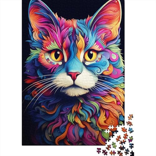 Puzzle 1000 Teile für Erwachsene und Kinder von Colourful Fantasy Cat. Puzzle für Erwachsene. Holzbrettpuzzle. Puzzle für Erwachsene. Geschenke. Größe: 75 x 50 cm von LiJianXXXB