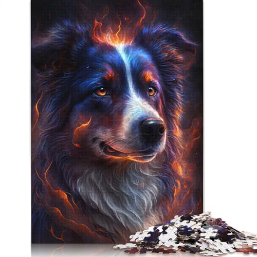 Puzzle Border Collie Fire, 1000 Teile, Puzzle für Erwachsene, Holzpuzzle für Erwachsene und Kinder ab 12 Jahren, Spielzeug, Denkspiel, Größe: 75 x 50 cm von LiJianXXXB