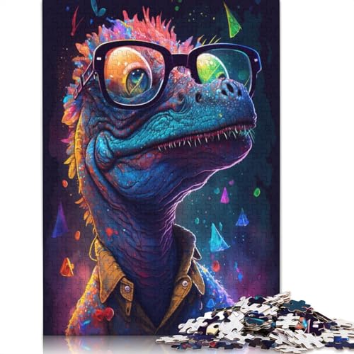 Puzzle Cosmic Dinosaurs Wear Glasses 1000-teiliges Puzzle für Erwachsene, Kartonpuzzle für Erwachsene und Kinder ab 12 Jahren, Spielzeug, Denkspiel, Größe: 38 x 26 cm von LiJianXXXB