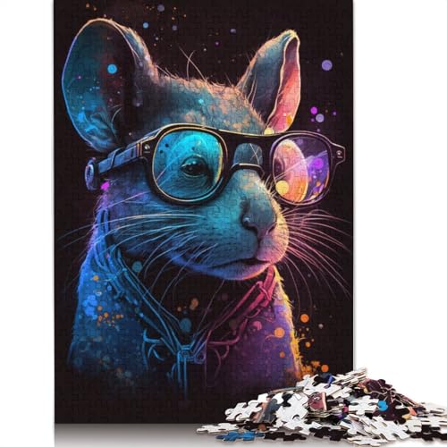 Puzzle Cosmic Mouse mit Brille, 1000 Teile, Puzzle für Erwachsene, Kartonpuzzle für Erwachsene und Kinder ab 12 Jahren, Spielzeug, Denkspiel, Größe: 38 x 26 cm von LiJianXXXB