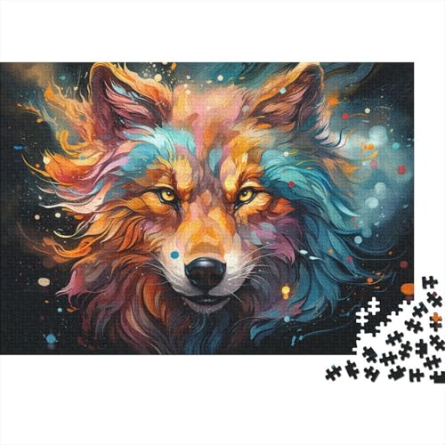 Puzzle Fantasie Bunte Wolfskunst Puzzle für Erwachsene 1000 Teile Holzpuzzle Geeignet für Erwachsene Für Familienspaß 50x75cm von LiJianXXXB