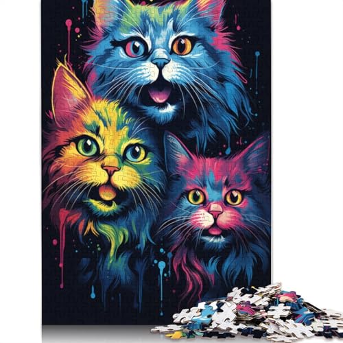 Puzzle Farbmalerei Psychedelische Katze 1000-teiliges Puzzle für Erwachsene Holzpuzzles für Erwachsene und Kinder ab 12 Jahren Lustige Puzzlespiele Größe 75x50cm von LiJianXXXB